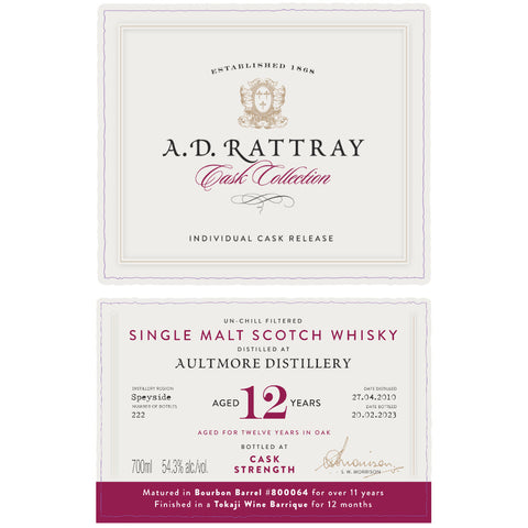 A.D. Rattray Cask Collection 12 Year Aultmore 2010 Cask #800064 - Goro's Liquor