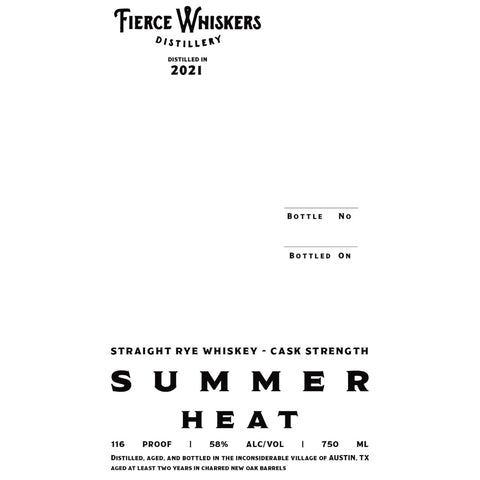 Fierce Whiskers Summer Heat Cask Strength Straight Rye - Goro's Liquor