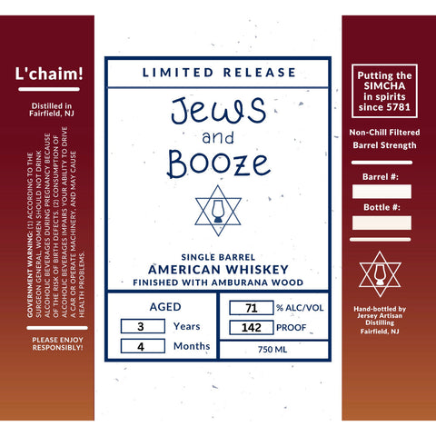 Jews and Booze Single Barrel American Whiskey Finished With Amburana Wood - Goro's Liquor