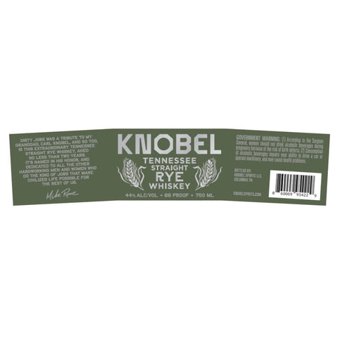 Knobel Tennessee Straight Rye Whiskey by Mike Rowe - Goro's Liquor