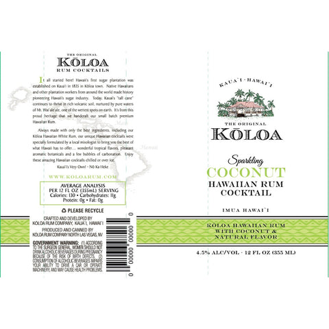 Kōloa Sparkling Coconut Hawaiian Rum Cocktail 4pk - Goro's Liquor