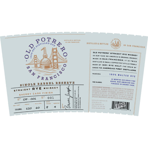 Old Potrero 8 Year Old Single Barrel Reserve Rye Sherry Cask Finish - Goro's Liquor