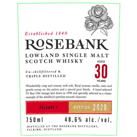 Rosebank 30 Year Old Vintage Release #1 Bottled In 2020 - Goro's Liquor