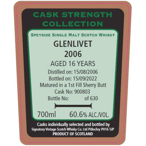 Signatory Vintage 2006 Glenlivet 16 Year Old - Goro's Liquor