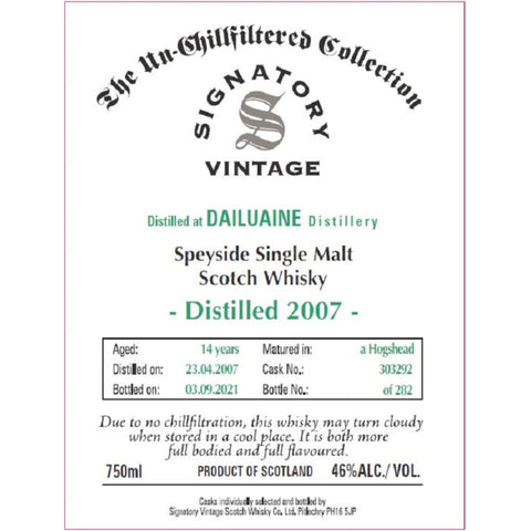 Signatory Vintage 2007 Dailuaine 14 Year Old - Goro's Liquor