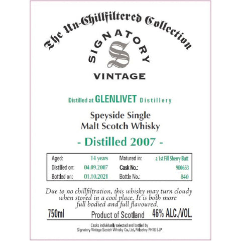 Signatory Vintage 2007 Glenlivet 14 Year Old - Goro's Liquor