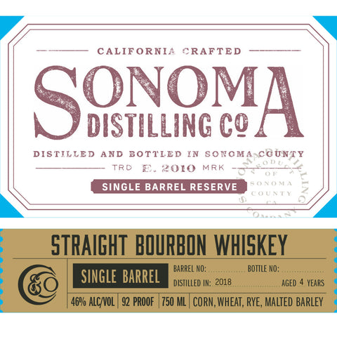 Sonoma Single Barrel Reserve Single Barrel Straight Bourbon - Goro's Liquor