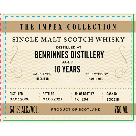 The ImpEx Collection Benrinnes Distillery 16 Year Old 2006 - Goro's Liquor