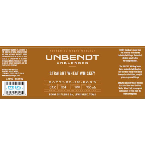 Unbendt Bottled in Bond Straight Wheat Whiskey - Goro's Liquor