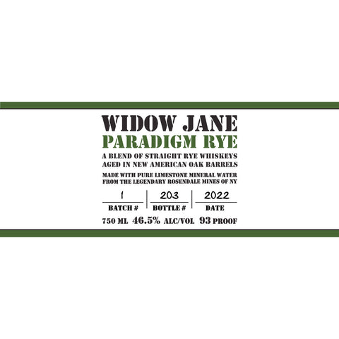 Widow Jane Paradigm Rye - Goro's Liquor