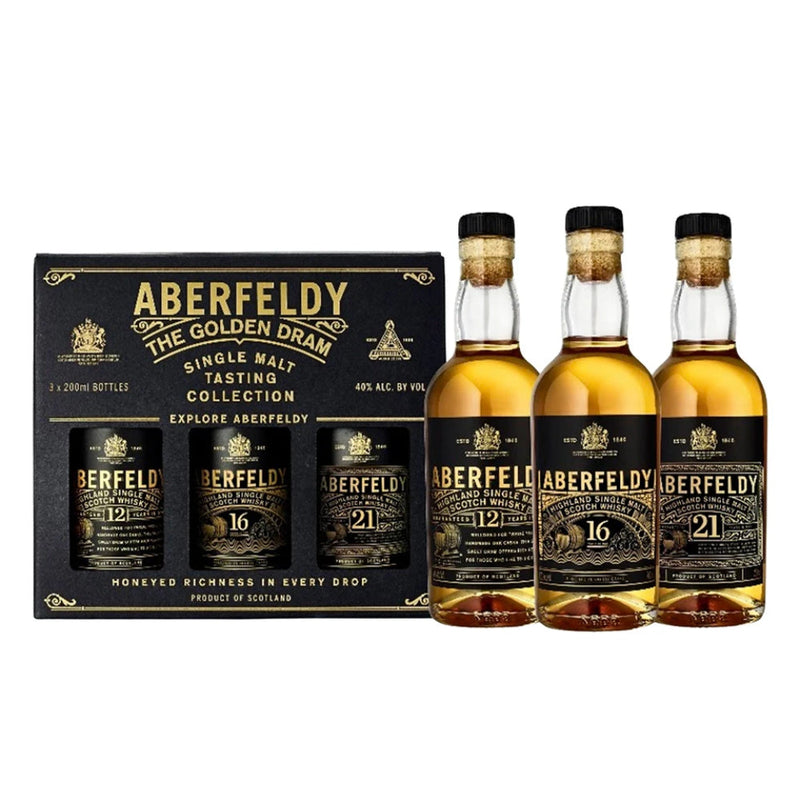 Aberfeldy The Golden Dram Gift Set - 3x 200ml Bottles (16, 12, & 21 Year) - Goro&