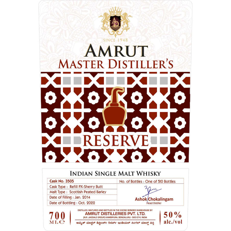 Amrut Master Distiller’s Reserve Indian Single Malt Whisky - Goro&