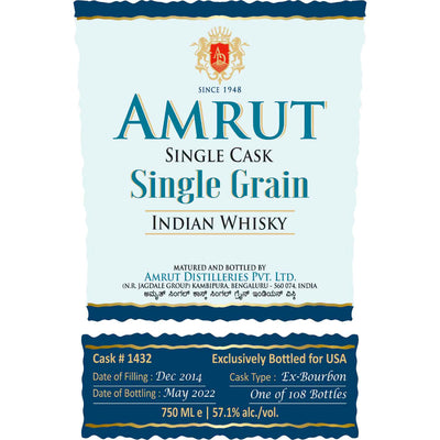Amrut Single Cask Single Grain Indian Whisky - Goro's Liquor