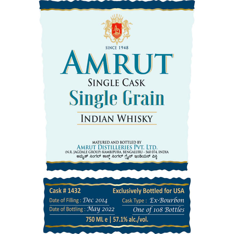 Amrut Single Cask Single Grain Indian Whisky - Goro&