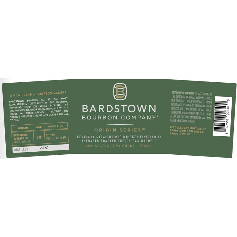 Bardstown Bourbon Origin Series Rye Finished in Infrared Toasted Cherry Oak - Goro&