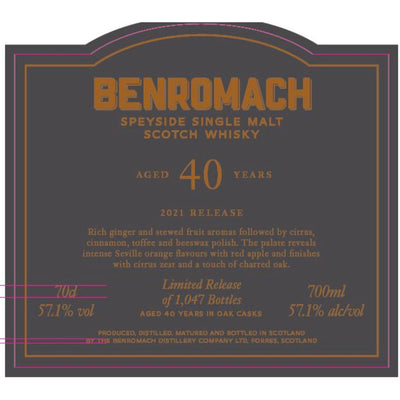 Benromach 40 Year Single Malt Scotch 2021 Release - Goro's Liquor