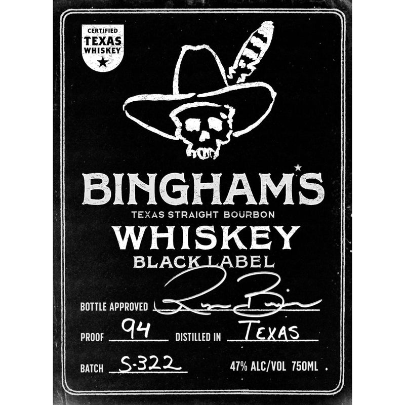 Bingham’s Bourbon Black A Certified Texas Whiskey™ by Ryan Bingham - Goro&