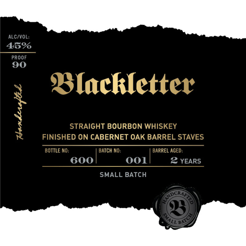 Blackletter Straight Bourbon Finished on Cabernet Oak Barrel Staves - Goro&