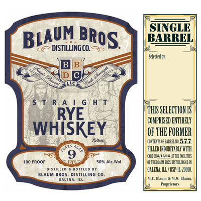 Blaum Bros 9 Year Old Single Barrel Straight Rye Whiskey - Goro's Liquor