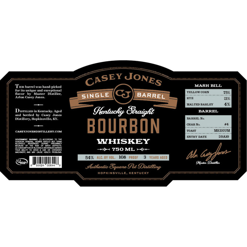 Casey Jones 3 Year Old Single Barrel Kentucky Straight Bourbon - Goro&