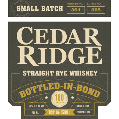 Cedar Ridge Bottled in Bond Straight Rye - Goro's Liquor