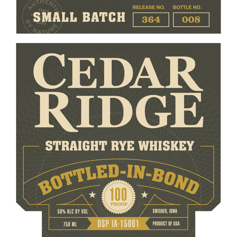 Cedar Ridge Bottled in Bond Straight Rye - Goro&