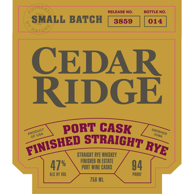 Cedar Ridge Port Cask Finished Straight Rye - Goro's Liquor