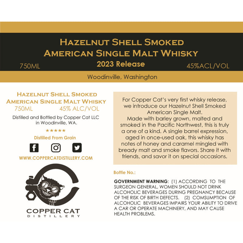 Copper Cat Hazelnut Shell Smoked American Single Malt Whiskey - Goro&