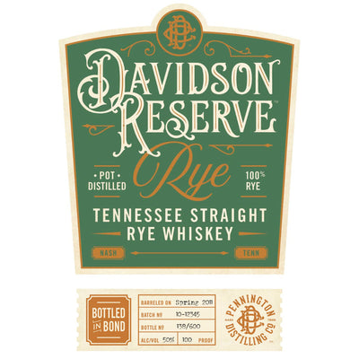 Davidson Reserve 6 Year Old Bottled in Bond Rye - Goro's Liquor