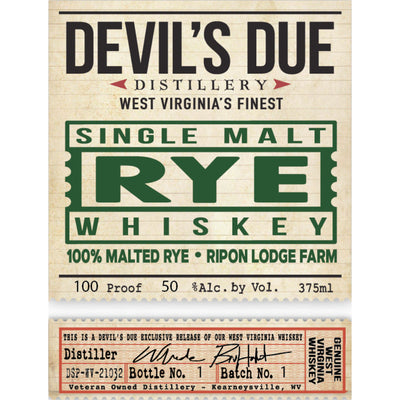 Devil’s Due Single Malt Rye Whiskey - Goro's Liquor