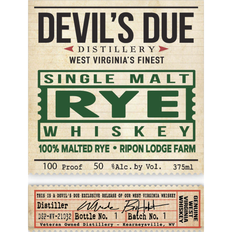 Devil’s Due Single Malt Rye Whiskey - Goro&