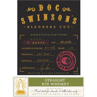 Doc Swinson’s Blenders Cut Ninetyfive/Fiftyone Straight Rye - Goro's Liquor