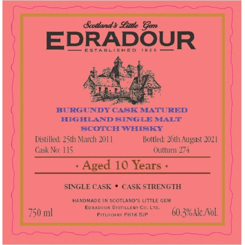 Edradour Distillery 10 Year Old Burgundy Cask Matured Scotch - Goro&