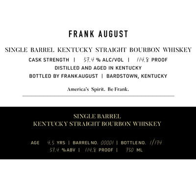 Frank August 4.5 Year Old Single Barrel Bourbon - Goro's Liquor