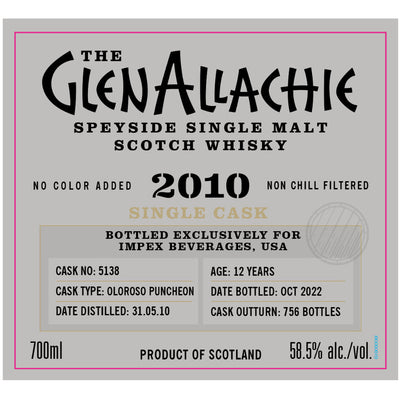 Glenallachie Single Cask 12 Year Old Single Malt Scotch 2010 - Goro's Liquor