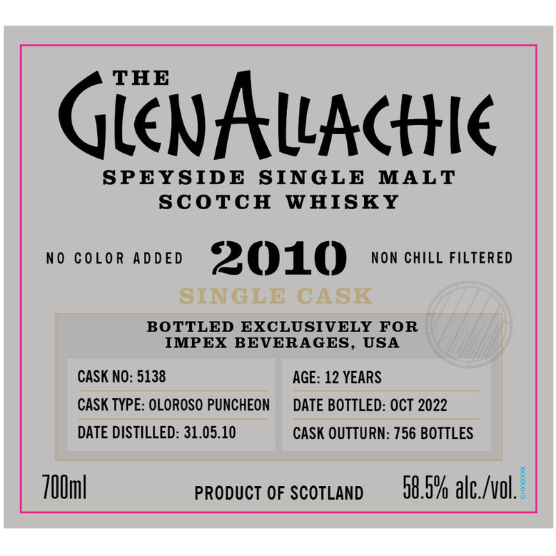 Glenallachie Single Cask 12 Year Old Single Malt Scotch 2010 - Goro&