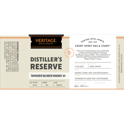 Heritage Distilling Distiller’s Reserve Tumwater Blended Whiskey #1 - Goro's Liquor