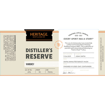 Heritage Distilling Distiller’s Reserve Whiskey - Goro's Liquor