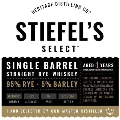 Heritage Distilling Stiefel’s Select Straight Rye Whiskey - Goro's Liquor