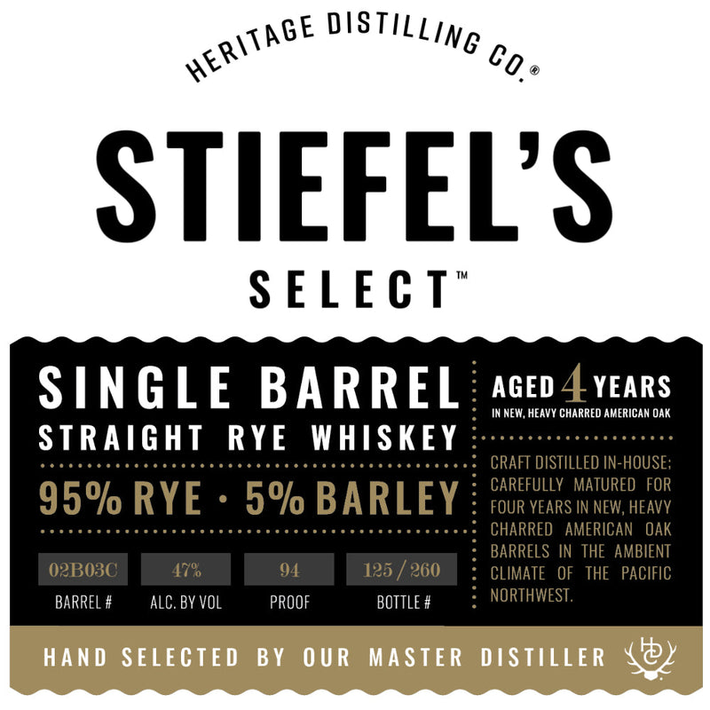 Heritage Distilling Stiefel’s Select Straight Rye Whiskey - Goro&