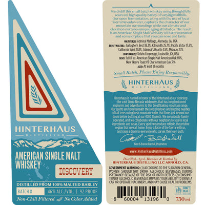 Hinterhaus Discovery American Single Malt Whiskey - Goro's Liquor