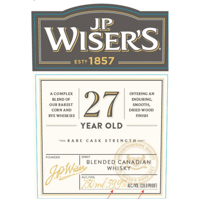 J.P. Wiser’s 27 Year Old Rare Cask Strength Blended Canadian Whisky - Goro's Liquor
