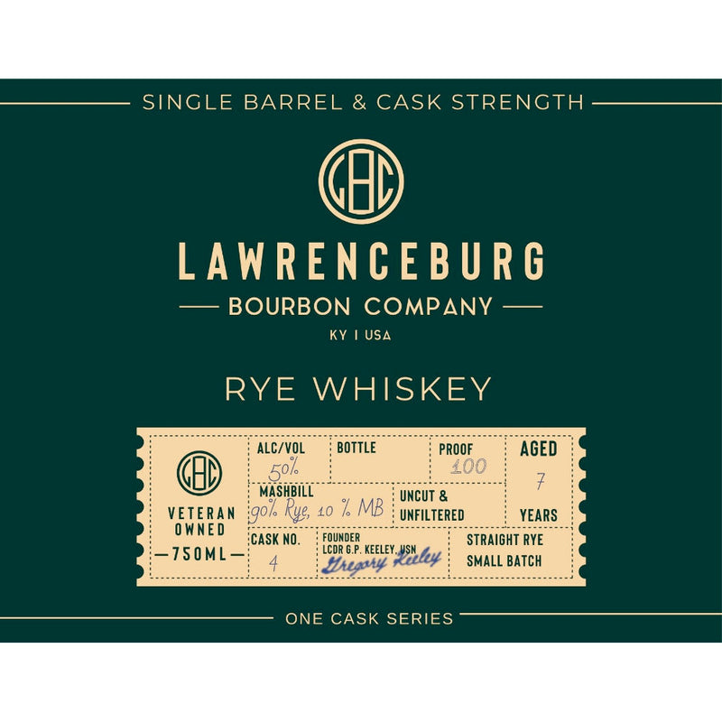 Lawrenceburg Bourbon Company One Cask Series Rye Whiskey - Goro&