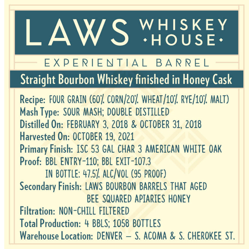 Laws Experiential Barrel Straight Bourbon Finished in Honey Cask - Goro&