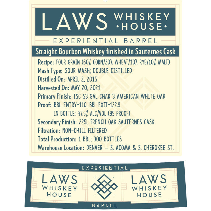 Laws Experiential Barrel Straight Bourbon Finished in Sauternes Casks - Goro&