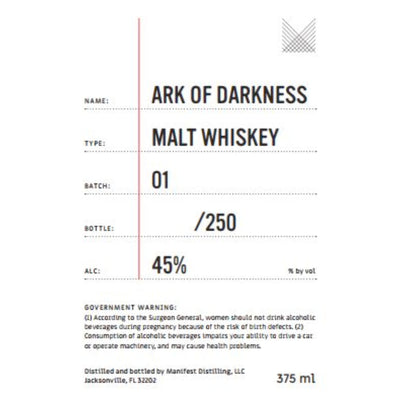 Manifest Distilling Ark of Darkness Malt Whiskey - Goro's Liquor