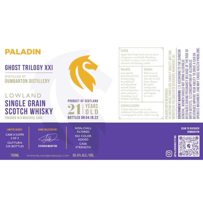 Paladin Ghost Trilogy XXI Dumbarton Distillery 21 Year Old Moscatel Cask 2022 - Goro&