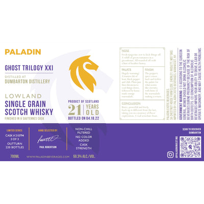 Paladin Ghost Trilogy XXI Dumbarton Distillery 21 Year Old Sauternes Cask 2022 - Goro's Liquor