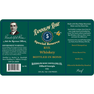 Randolph Rose Special Reserve Bottled in Bond Rye - Goro's Liquor