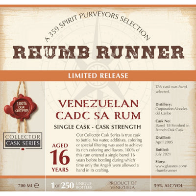 Rhumb Runner Limited Release Venezuelan Cadc Sa Rum - Goro's Liquor
